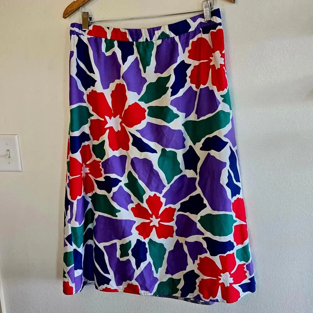 Size 8 – Vintage Floral White Cotton Midi Skirt